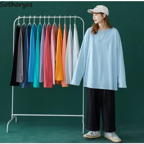 Basic Women Sleep Tops Solid Oversize Couples Ins Fashion Breathable Homewear Teen Girls Young Popular Long Sleeve Tees Autumn