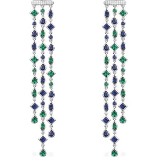 Free Shipping New Fashion Round CZ Zirconia Long Earrings For Women Silver Plated Fine Jewelry Tassel Dangle Earrings To Gift