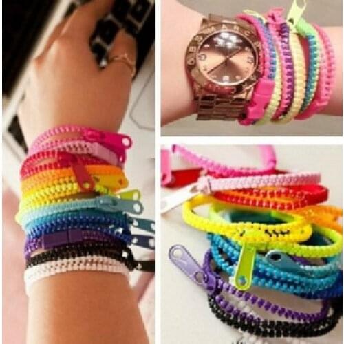 Free ship Wholesale 100pcs/lot New Brand Candy Color Zipper Bracelet, Charm Bracelet Vintage Hip Punk Bangles Jewelry