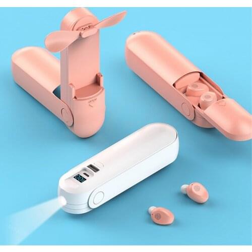 F7 Bluetooth headset TWS single and binaural 5.0 headset wireless handheld fan charging with flashlight touch microphone earplug