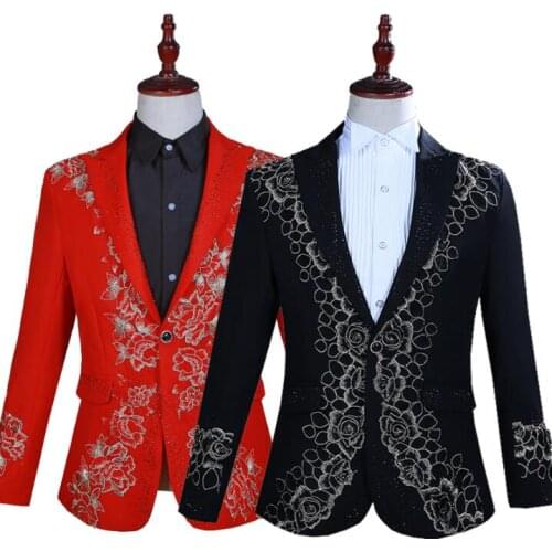 Blazer men suits stage singers jacket mens Hot drilling water soluble lace inlay clothes dance star style dress masculino homme