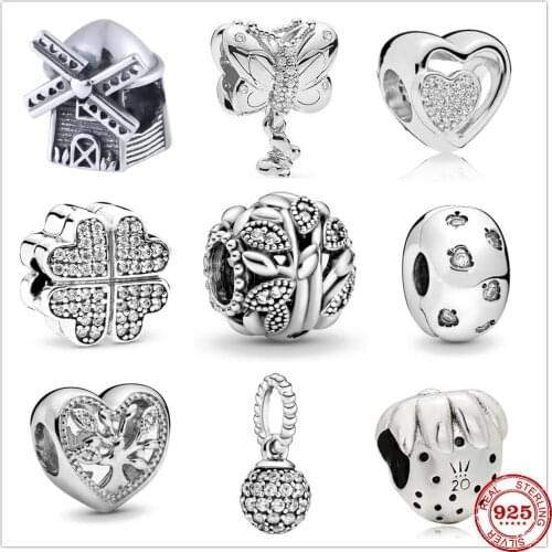 New Sparkling Leaves Daisy Flower Butterfly Tree pendant Bead fit Original Pandora Charms Silver 925 Bracelet DIY Women Jewelry