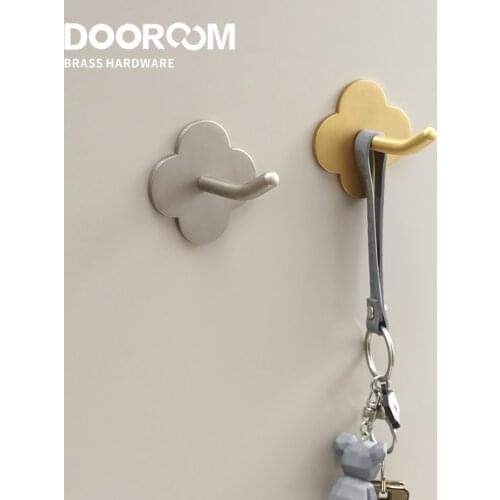 Doodoom Brass Punch Free Bearing Hooks Bathroom Indoor Kitchen Hallway Wall Clothes Hooks Wall Hangers Row Hooks Nordic