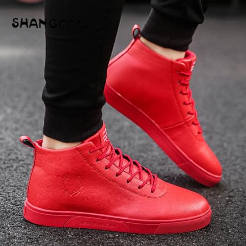 Mens Vulcanize Shoes Lace-up Men Casual Shoes Winter Fashion High Top sneakers comfortable board shoes white red all black 2019