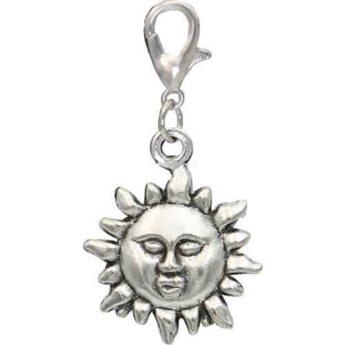 KJjewel Antique Silver Plated Sun Charm Lobster Clasp for Jewelry Making Bracelet Accessories Handmade 34x20mm