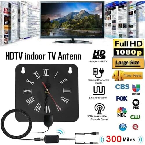 300 Miles Indoor Digital TV Antenna Alarm Clock Style with Signal Amplifier Booster HDTV Antenna