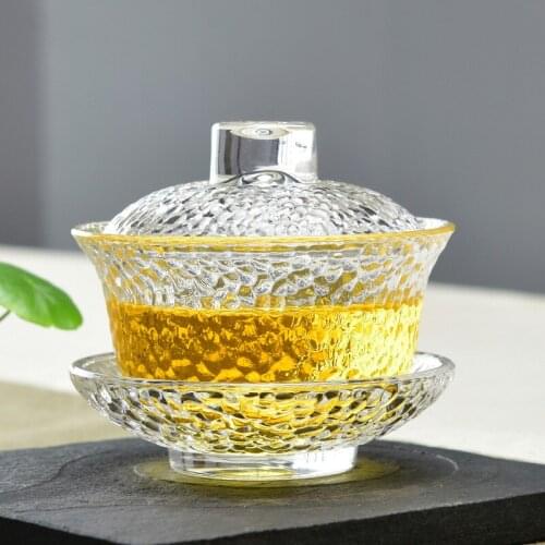 150cc Creative Heat-resistant Transparent Glass Gaiwan Office Kung Fu Tea Set Drinkware Teapot Gift Master Tea Bowls Sent Friend