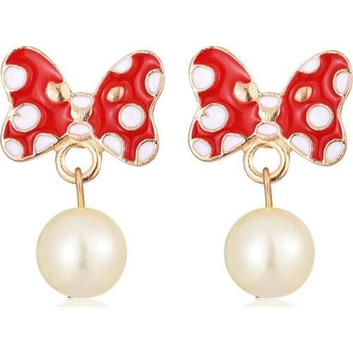 Minnie Bow Pearl Stud Earrings Wholesale Trendy Cute Jewelry For Women Cartoon Charm Accessories 2021 Romantic Wedding Gifts