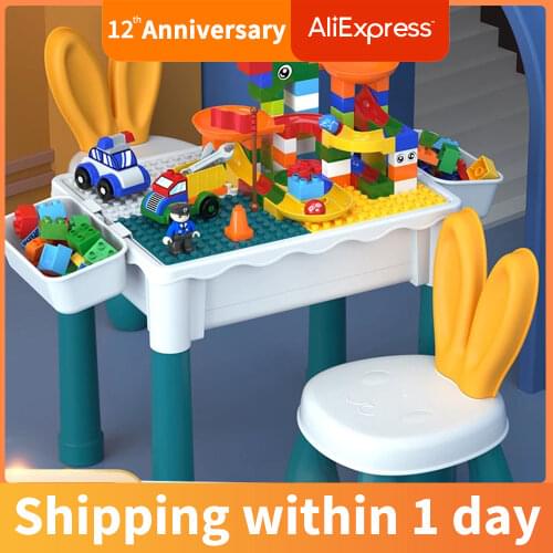 Multifunctional Building Table Kids Activity Big Building Blocks Compatible Educational Children Table Large Block Toys Gifts