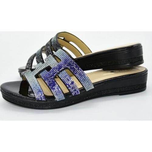 New Arrival Black With Rhinestones Slippers African Womens Medium Heel Shoes 222-8 Heel Height 3.5CM