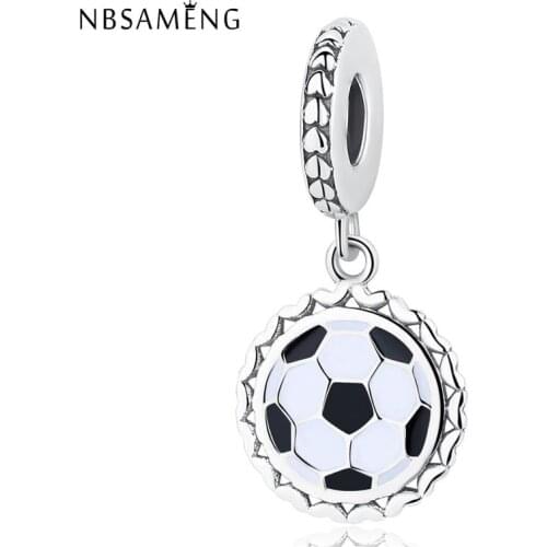Authentic 925 Sterling Silver Bead Soccer Mixed Enamel Dangle Charm Fit Bracelet & Bangle DIY Jewelry