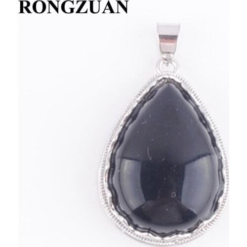 Natural Stone Pendant Water Drop Black Agates Bead Pendants Necklace Fashion Jewelry for Women Girl Lovely Gift Chain 18" TN3725