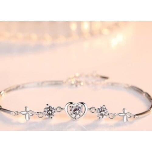 Silver Plated Clover Heart-Shaped Bracelet Female Korean Simple Student Mori Style Valentines Day Gift