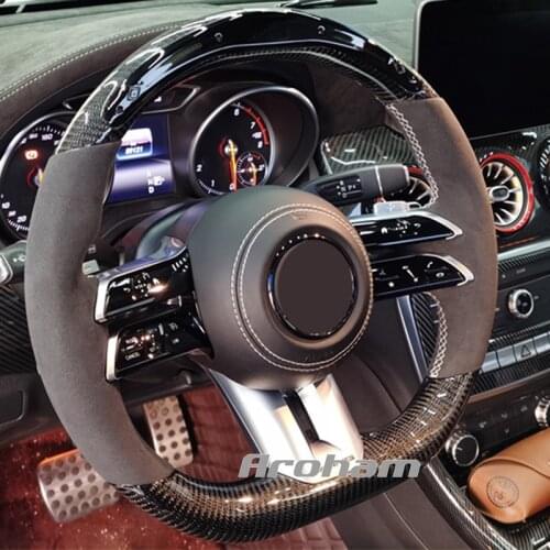 LED Racing Carbon Fiber Steering Wheel For Mercedes benz 2021 AMG GLC E C S G Class C43 C238 A45 G500 G63