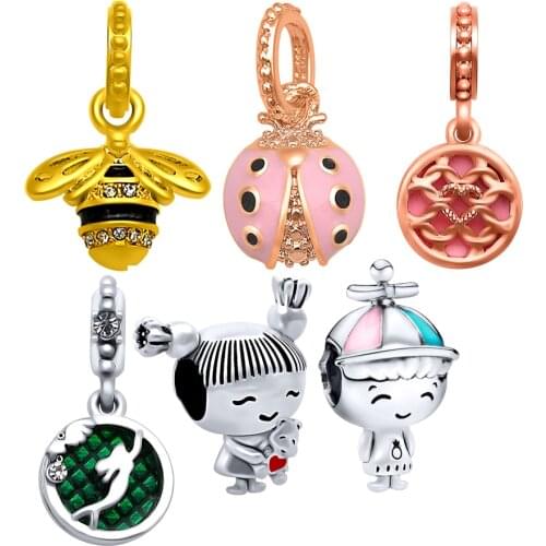 Honeybee Mermaid Charm Boy Girl Beads Fit Pandora Charms Bead Bracelet Making For Women DIY Jewelry,SPPA1808