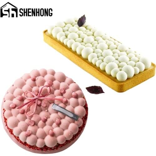 SHENHONG Silicone Cake Molds Round Bubble Dessert Moulds Stainless Steel Tart Ring Pastry Baking Tools Decorating Bakeware
