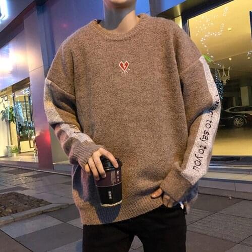 Japanese sweater Korean loose casual mens sweater pullover round neck sweater male youth sweater M--XXL