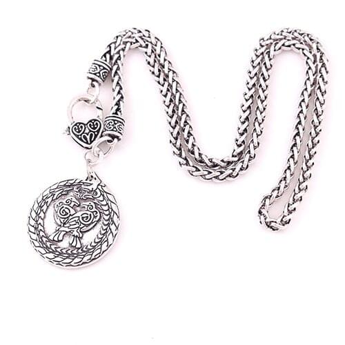 Vintage Dragon with Raven Pendant Nordic Viking Totem Animal Amulet Wheat Chian Necklace