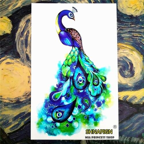 SHNAPIGN Fantasy Peacock Temporary Tattoo Body Art Sleeve Arm Flash Tattoo Stickers 12*20cm painless Henna selfie tatoo stickers