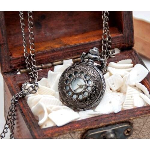 High Quality 27X27MM New Arrival Hollow out Steampunk samll Size Black Polish Pocket Watch