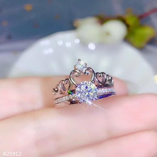 KJJEAXCMY Boutique Jewelry 925 Sterling Silver Set with 1.0 Carat dDiamond Ring for Girls with Crown and