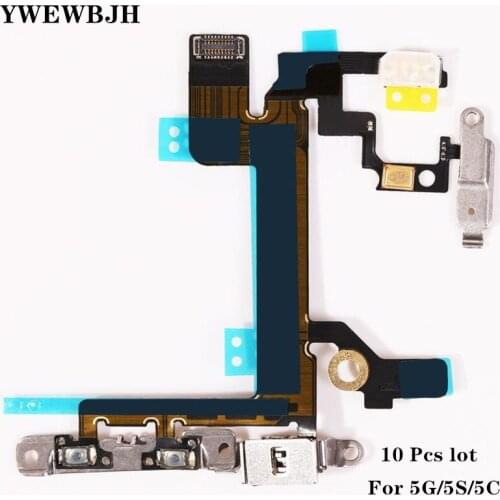YWEWBJH 10pcs Power Flex Cable for iPhone 5 5S Volume Button Mute Switch Metal Bracket Flash Replacement Parts