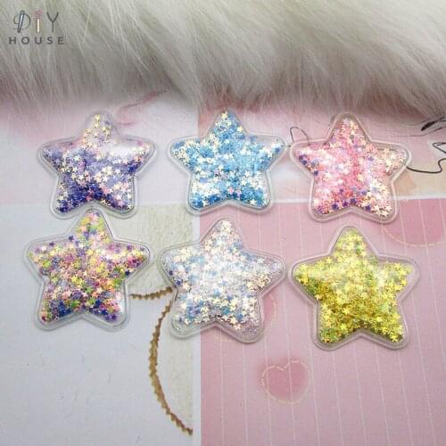 2-15Pcs 5cm Transparent Bling bling Cute Stars Flowing Quicksand Appliques DIY Craft Supplies Kids Hair Pin Accessories Material