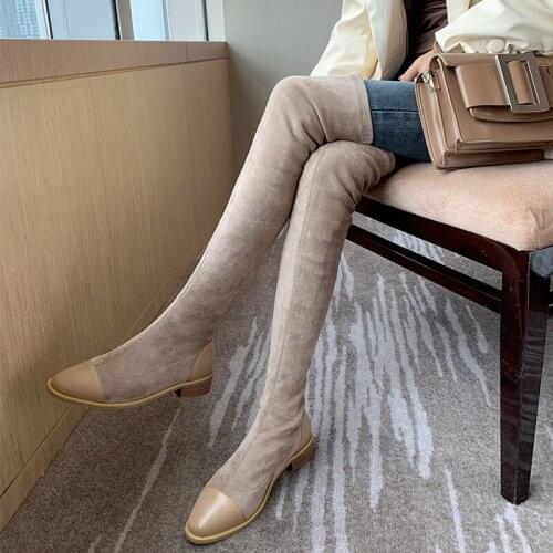 Long Boots Women Thigh High Boots winter shoes 2020 new genuine leather chunky low heels over the knee black boots lady size 43