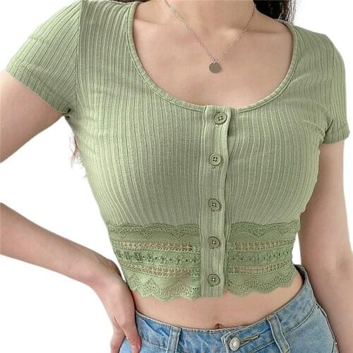 Lady Sexy Top Summer Short Sleeve Hollow Outfit Fashion Knitted Korean Style Women Solid Lace Casual Green Summer Cardigan
