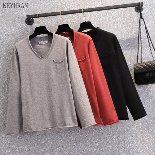 Plus Size V-neck Knitted Sweaters Women 2021 Autumn Trendy Loose Solid Korean Pullover Knitwear Tops Oversized Female Jumpers