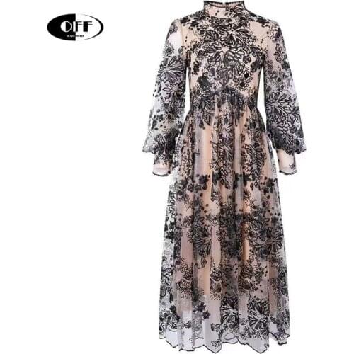 Designer Runway Summer Autumn Midi-long Dresses For Women Vintage Embroidery Stand Collar Woman Dress Vestidos de verano clothes