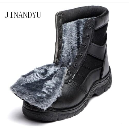 Winter Warm Steel Toe Safety Boots Men Work Boots Leather Snow Boots Men Safety Shoes Anti-smashing Anti-piercing Work Shoes