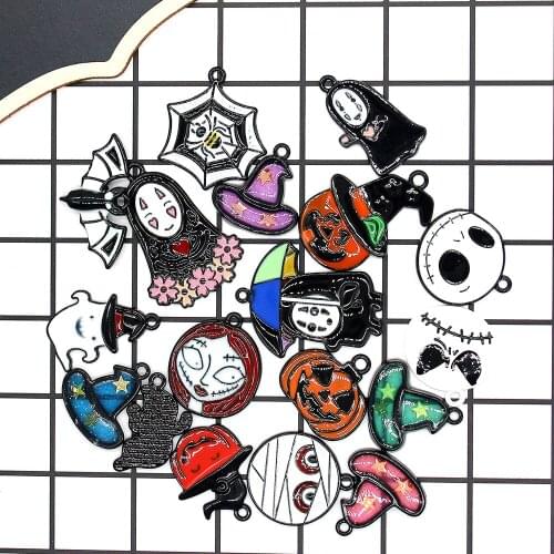 10pcs Black Halloween Enamel Pumpkin Spider Ghost Charms Pendant For Unisex DIY Necklace Earring KeyChain Jewelry Making Gifts