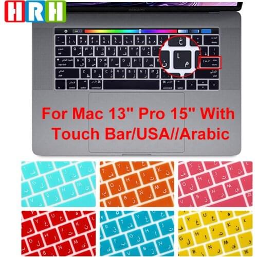 HRH 100pcs Arabic Silicone Keyboard Cover Skin For Mac Pro 13"A1706 A2159Pro 15"A1707 2019/2018/2017 With Touch Bar USA Version