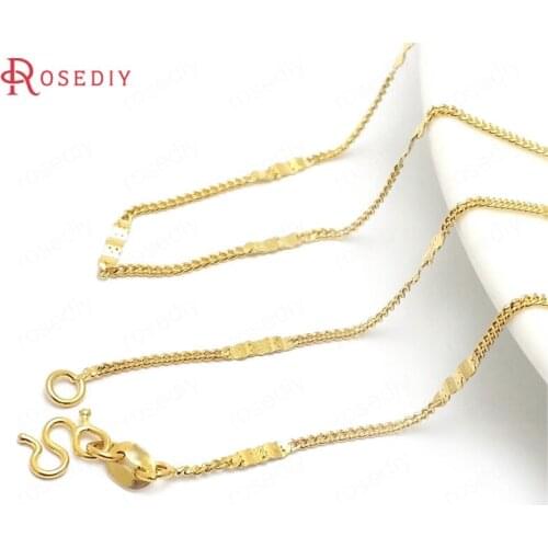 37950)2PCS Full length 45CM 24K Gold Color Copper with M Shape Clasps Finished Necklace Chains Jewelry Making Supplies