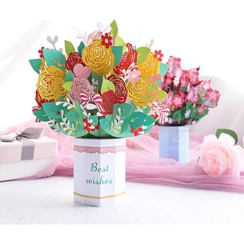 3D Greeting Card Wedding Invitations Handmade Carved Bouquet Paper Envelopes Mothers Day Teacher Gift Business Cards for Kid