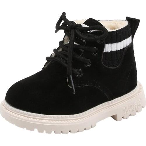 Kids Boots Boy Martin boots plus velvet cotton shoe girl fashion nonslip rain boots winter children campus Movement pigskin shoe