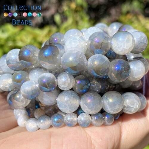 6/8/10mm Natural Stone Beads Light Blue Cracked Agates Round Spacer Loose Beads For Jewelry Making DIY Bracelets Accessories