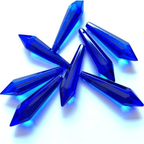 Wholesale Price 52mm Nice Blue Glass U-drop Icicle Chandelier Pendants Glass Prisms (Free Rings) For Table Lamp Parts Decoration