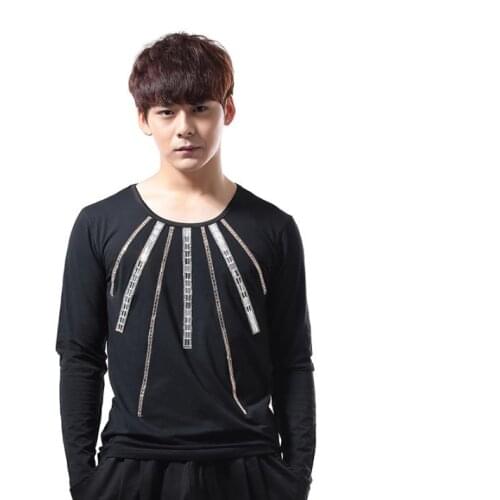 Black fashion punk slim sexy shirt men long sleeve shirt teenage korean shirt mens personality stage singer dance original