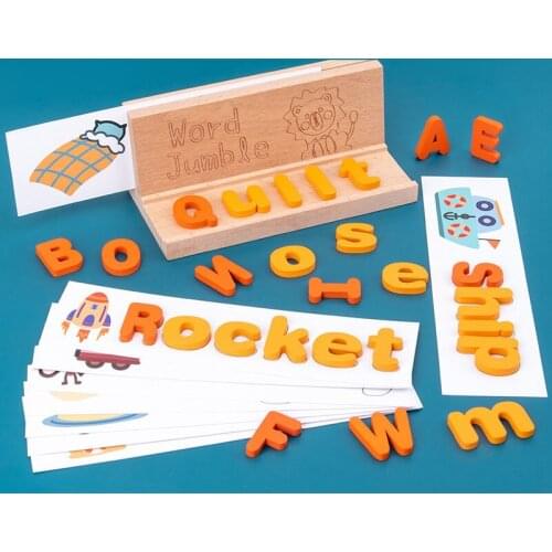 Kids Montessori Spell Word Game Wooden Toy Early Learning Jigsaw Letter Alphabet 3D Puzzle Baby Educational Toys for Children