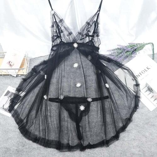 Exotic Nightwear Lace Transparent Underwear Women Lace Night Gown Sleepwear Sexy Lingerie G String Babydoll Dress