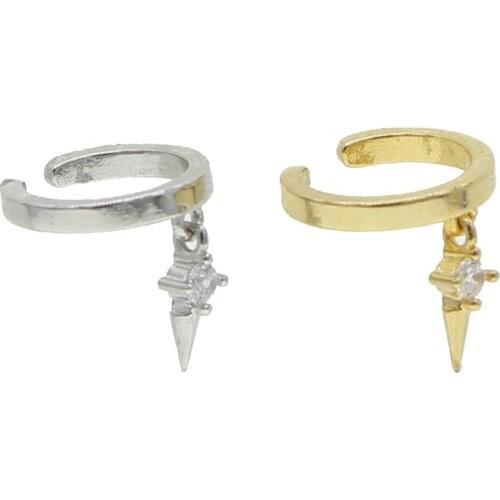 Godl Silver color 1 piece NO piercing women ear cuff micro pave cz rivet spike charm clip on earring fashion jewelry