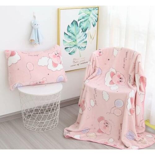 Kawaii Kirbs Pink Elf Plush Toy Big Size Flannel blanket Anime Dog Pillowcase Houseware Home Decorations Girls Gift