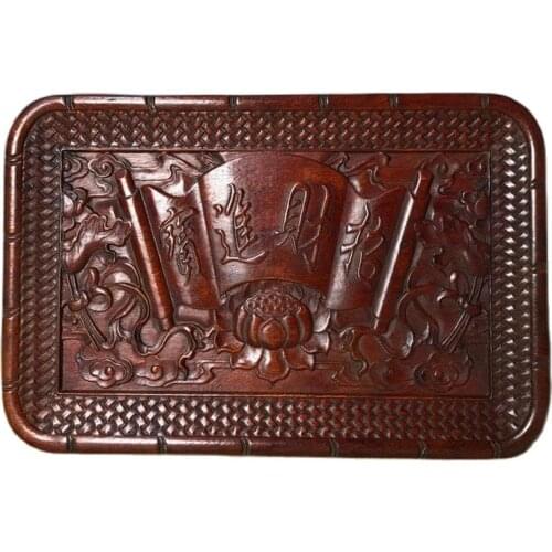 China Old Beijing Old Goods Redwood Carved Carvings [Zhaocaijinbao] Picture The Tea Tray Decorated Square Plate