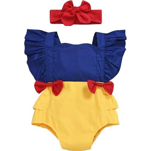 Pudcoco Fast Shipping 0-24M Summer Infant Baby Girls Rompers Ruffles Short Sleeve Bowknot Overalls Jumpsuits Headband