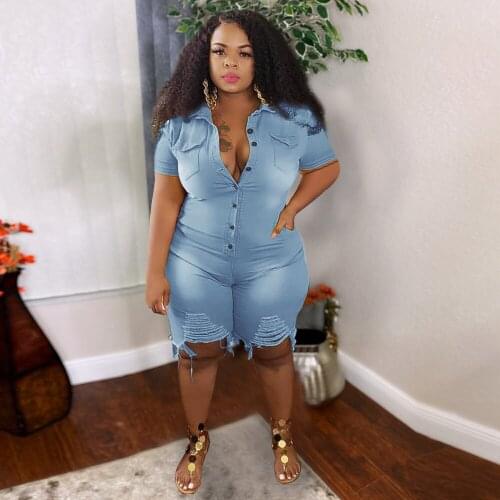 Rompers Womens Jumpsuit Plus Size Jumpsuits Fashion Plus Size Women Slim Fit Denim Jumpsuit Shorts Kомбинезоны больших размеров