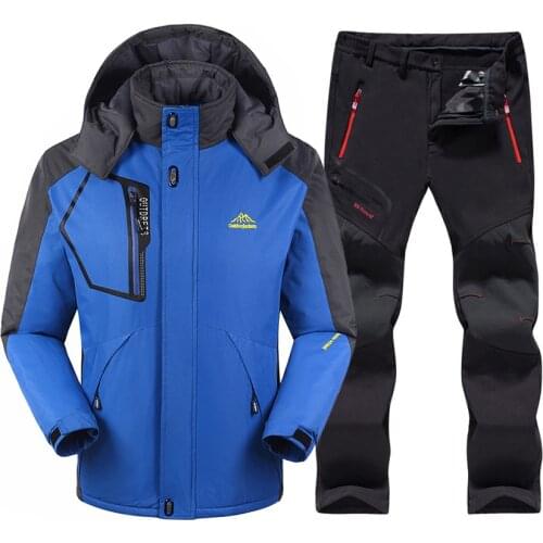 Ski Suit Men Winter Ski Jackets and Pants Fleece Warm Waterproof Mens Snowboard Jacket Outdoor Camping Snow Jacket and Trousers