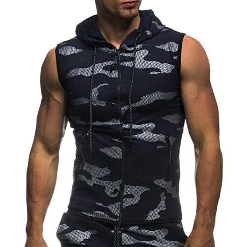 KANCOOLD tank top Men Summer Casual Camouflage Print Hooded Sleeveless Zipper T-shirt Top Vest Blouse Free Shipping Jan3