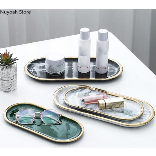 Marbled Ceramic Storage Tray Oval Dessert Display Tray Aromatherapy Jewelry Storage Tray Bathroom Decoration Accessories